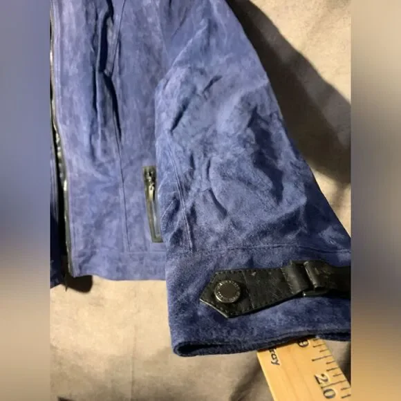 Dennis Basso leather suede blue bomber jacket - Picture 12 of 12